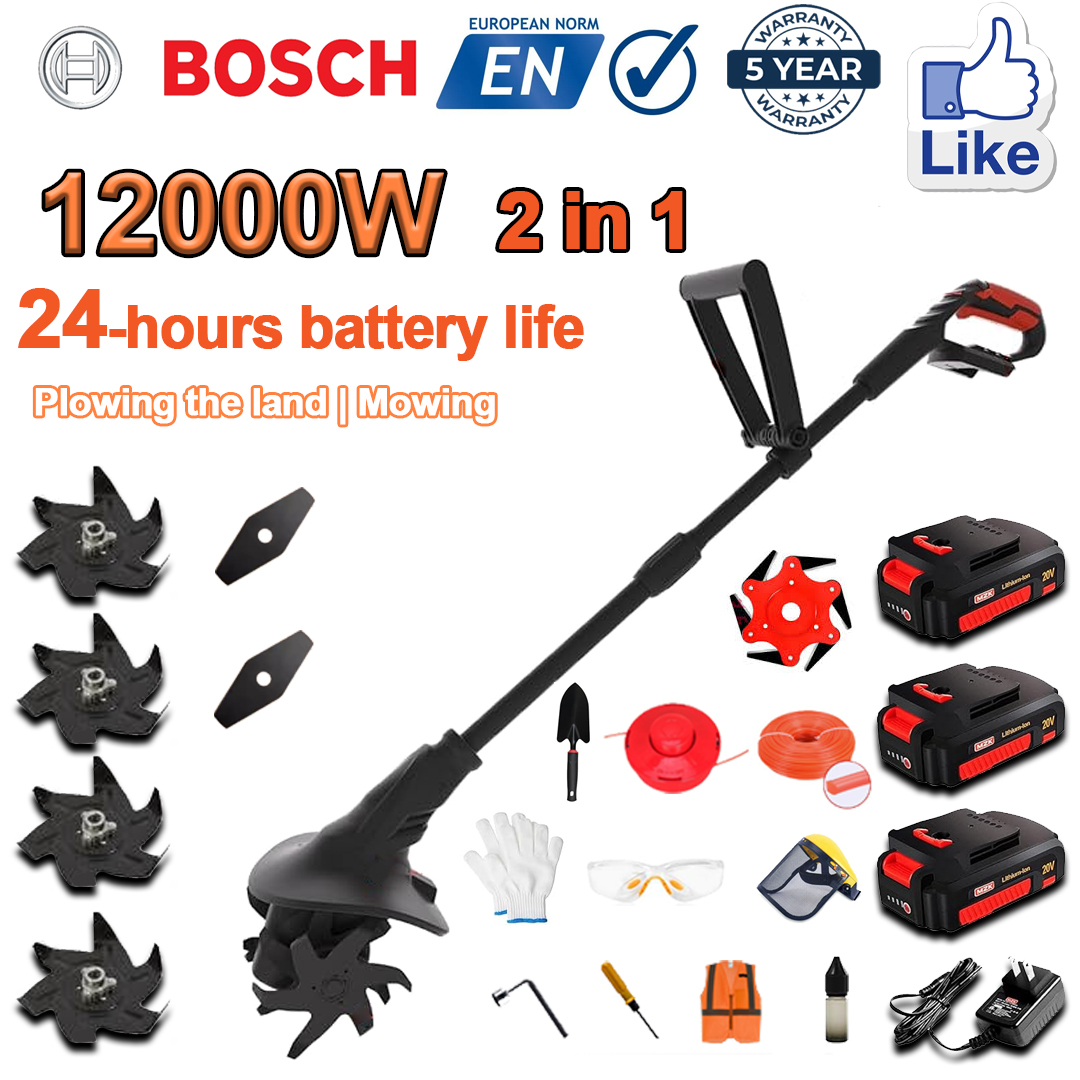 (Výdrž batérie 24 hodín) 12 000W pluh + 96V lítiová batéria * 2 + rýchlonabíjačka * 1 + lopata * 1 + rovná hlava čepele * 2 + čepele pluhu * 4 + pílový kotúč zo zliatiny * 1 + rezací kotúč * 1 + rezacie lano * 1 + rôzne doplnky